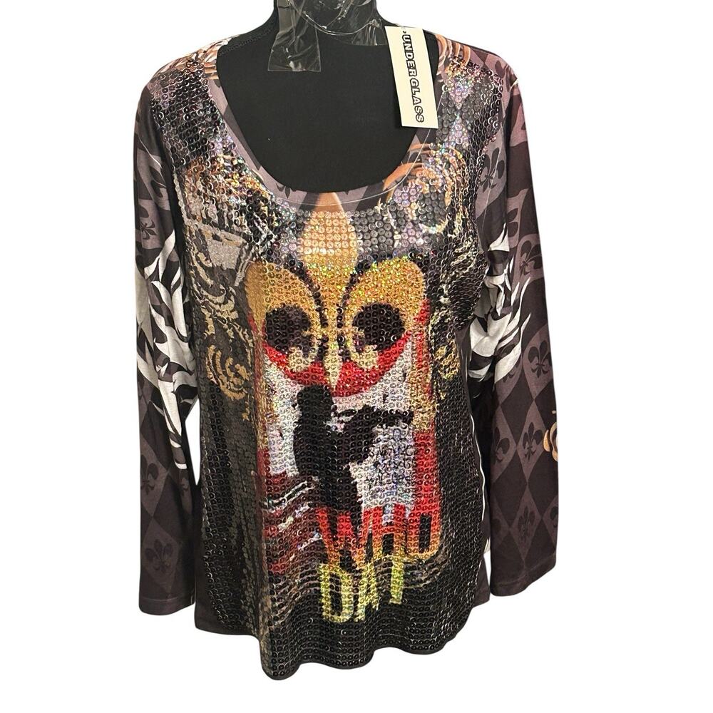 Under Glass‎ "Who Dat" New Orleans Themed Sequined Blouse Women's Medium